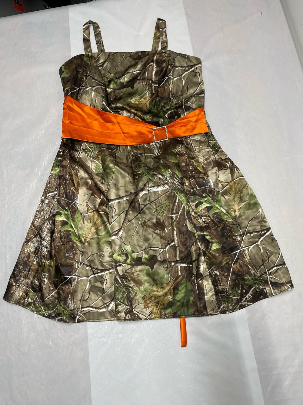 Sleeveless Camo Midi Dress with Orange Sash Sz:18-22